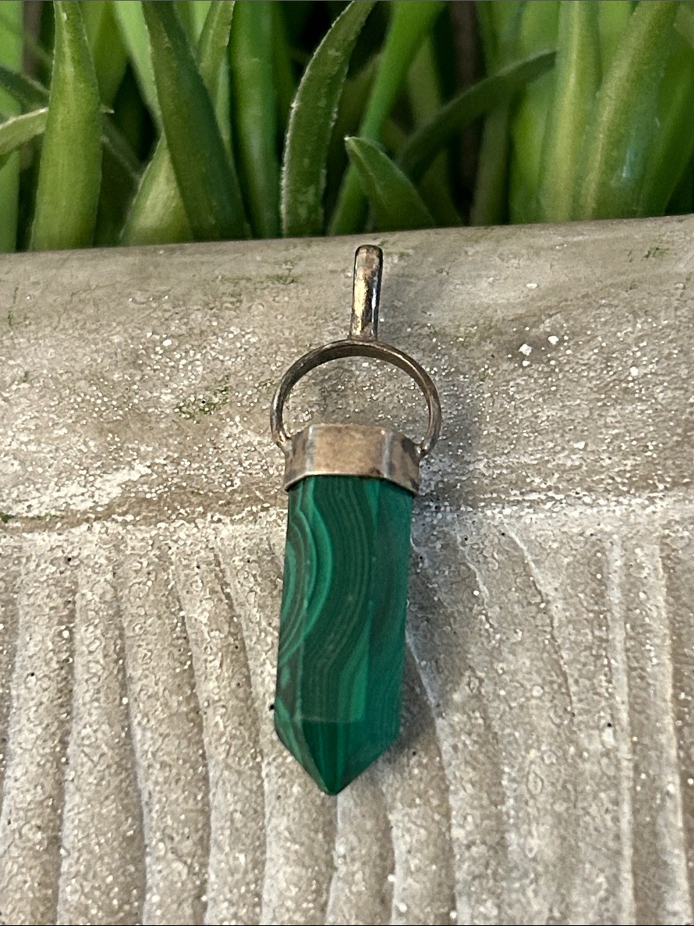 Green Malachite swivel Point Pendant with Silver Cap and bale